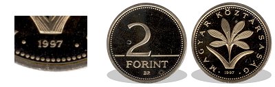 1997-es 2 forint proof tükörveret