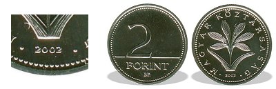 2002-es 2 forint BU fényesített