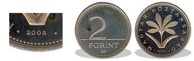 2005-ös 2 forint proof tükörveret