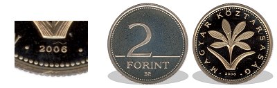 2006-os 2 forint proof tükörveret