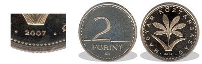 2007-es 2 forint proof tükörveret