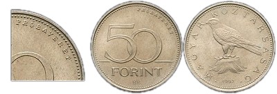 1992-es 50 forint próbaveret BU