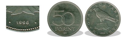 1996-os 50 forint BU fényesített