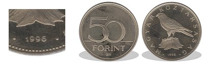 1996-os 50 forint proof tükörveret
