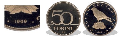 1999-es 50 forint proof tükörveret