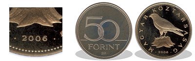 2006-os 50 forint proof tükörveret