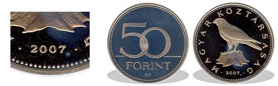 2007-es 50 forint proof tükörveret