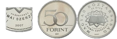 2007-es 50 forint A Római Szerződés aláírásának 50. évfordulója alkalmából próbaveret PP
