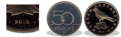 2010-es 50 forint proof tükörveret