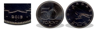 2013-es 50 forint BU fényesített