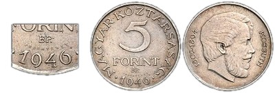 1946-os 5 forint próbaveret vastagabb betűk számok