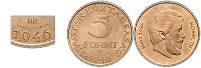 1946-os 5 forint próbaveret vastagabb betűk számok tombak