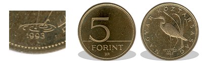 1993-as 5 forint proof tükörveret