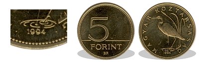 1994-es 5 forint proof tükörveret