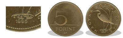 1996-os 5 forint proof tükörveret
