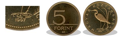 1997-es 5 forint proof tükörveret