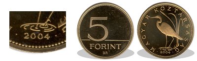 2004-es 5 forint proof tükörveret