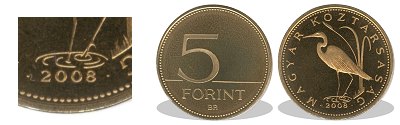 2008-as 5 forint proof tükörveret