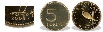 2009-es 5 forint proof tükörveret