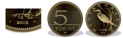 2012-es 5 forint proof tükörveret