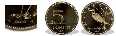 2013-as 5 forint proof tükörveret