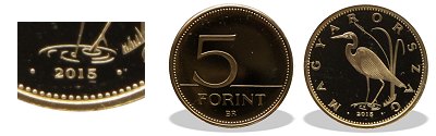 2015-ös 5 forint proof tükörveret