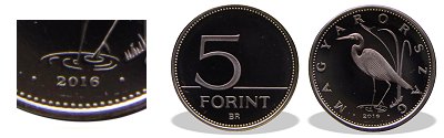 2016-os 5 forint proof tükörveret