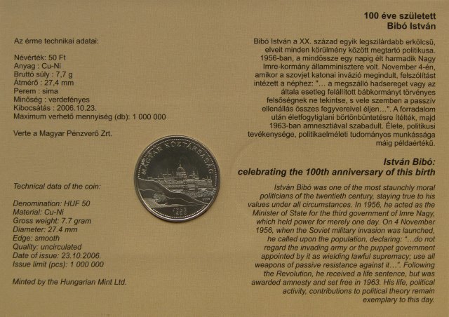 2011. vi forgalmi rms bliszter 100 ve szletett Bib Istvn forint emlkrms bliszter