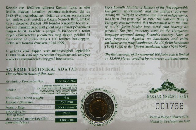2002. vi els napi veret, bliszter Kossuth Lajos szletsnek 200. vfordulja alkalmbl