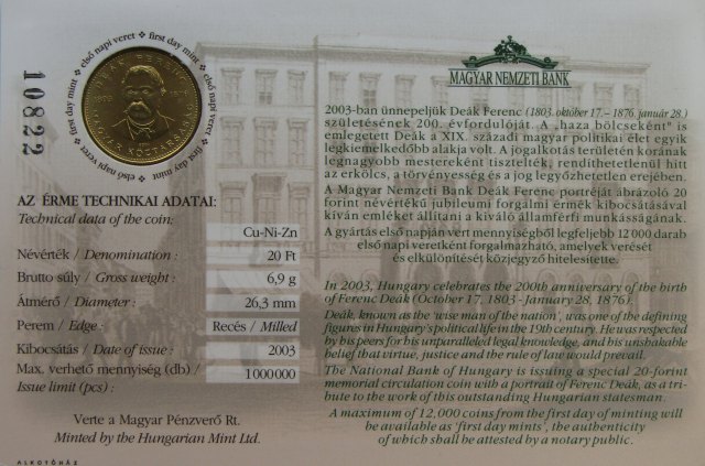 2003. vi els napi veret, bliszter Dek Ferenc szletsnek 200. vfordulja alkalmbl