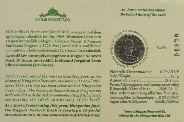 2005. vi els napi veret, bliszter Jzsef Attila szletsnek 100. vforduljnak emlkre