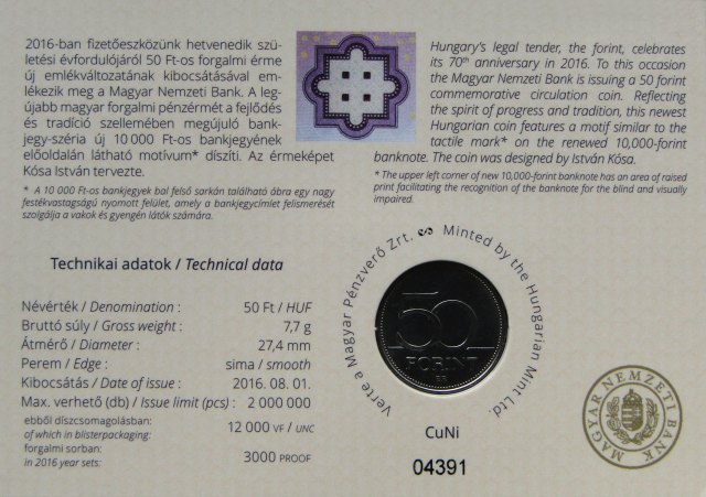 2016. vi els napi veret, bliszter 70 ves a Forint