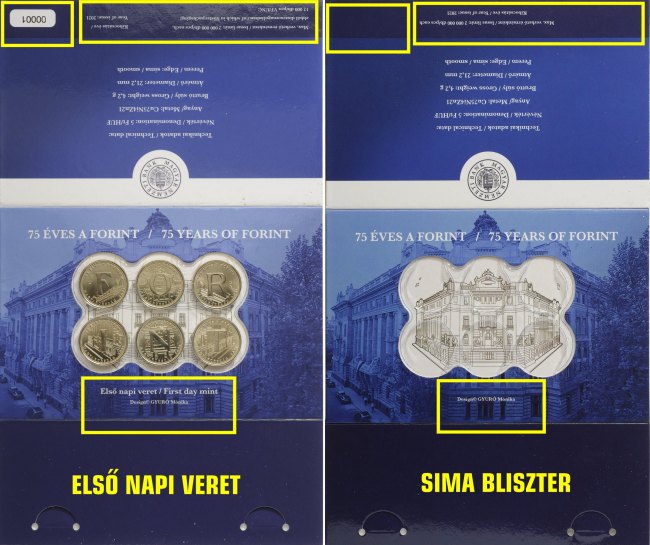 2021-es 75 ves a forint sima bliszter s az els napi veret kztti klnbsgek