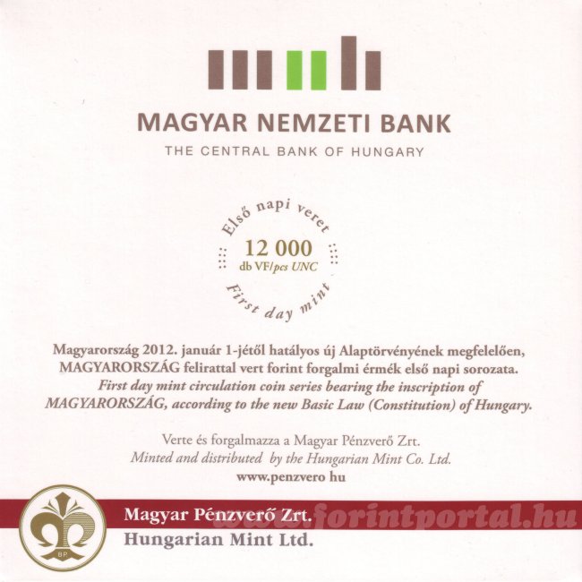 2012. évi extra verdefényes VF-UNC (Extra Verdefényes Uncirculated forgalmi sor