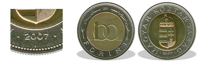 2007-es 100 forint Bi-metl BU fnyestett