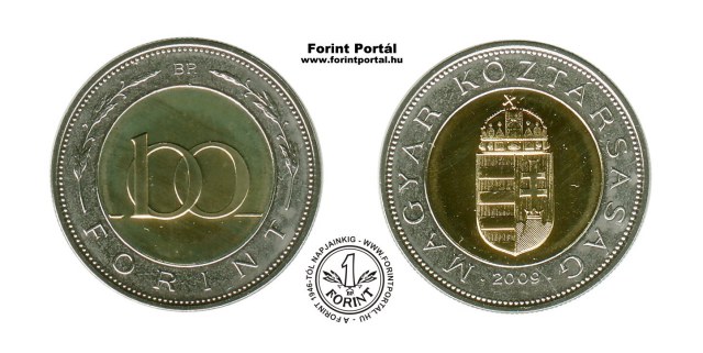 2009-es 100 forintos BU fnyestett
