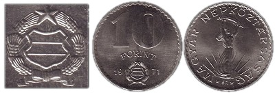 1971-es 10 forint a címerben a szín nincs jelölve