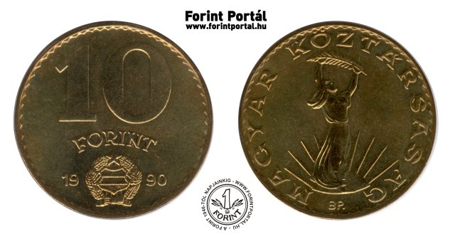 1990-es 10 forint Magyar Kztrsasg krirat - Magyar Npkztrsag cmer