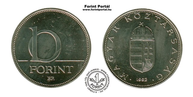 1992-es 10 forintos BU fényesített