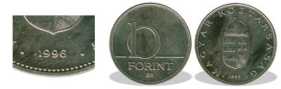 1996-os 10 forint BU fényesített