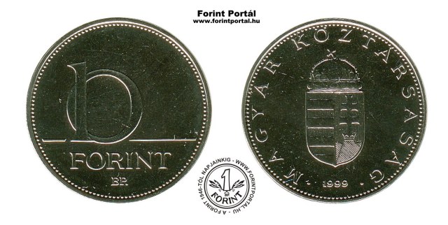 1999-es 10 forintos BU fnyestett