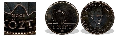 2005-ös 10 forint József Attila BU