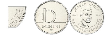 2005-ös 10 forint József Attila Próbaveret BU