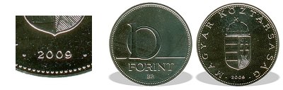 2009-es 10 forint BU fnyestett