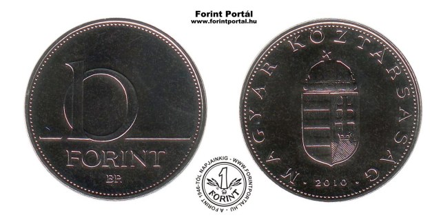 2010-es 10 forintos BU fnyestett