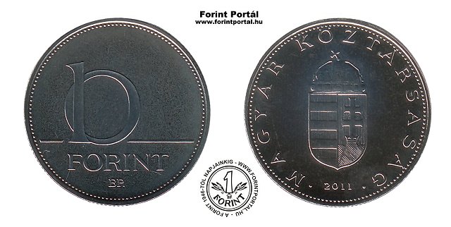 2011-es 10 forintos BU fnyestett