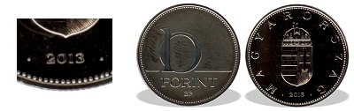 2013-as 10 forint BU fnyestett