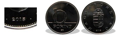 2015-s 10 forint BU fnyestett