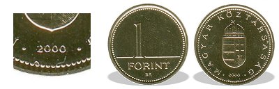 2000-es 1 forint BU fnyestett