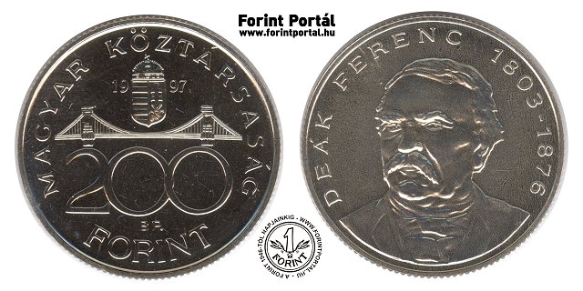 1997-es 200 forintos BU fényesített